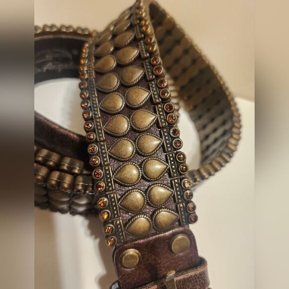 New,Never Worn Guido Angeloni Brass/ Leather w/Swarovski Crystals Belt Sz.L $200